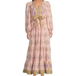 A Loves A floral cotton puff sleeve belted tiered maxi dress